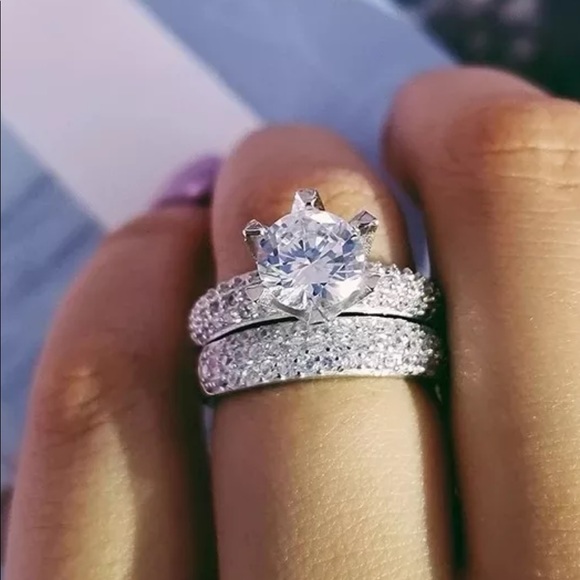 INFINITY Moissanite 925 STERLING SELVER 2PC SET Wedding RING - Picture 3 of 4